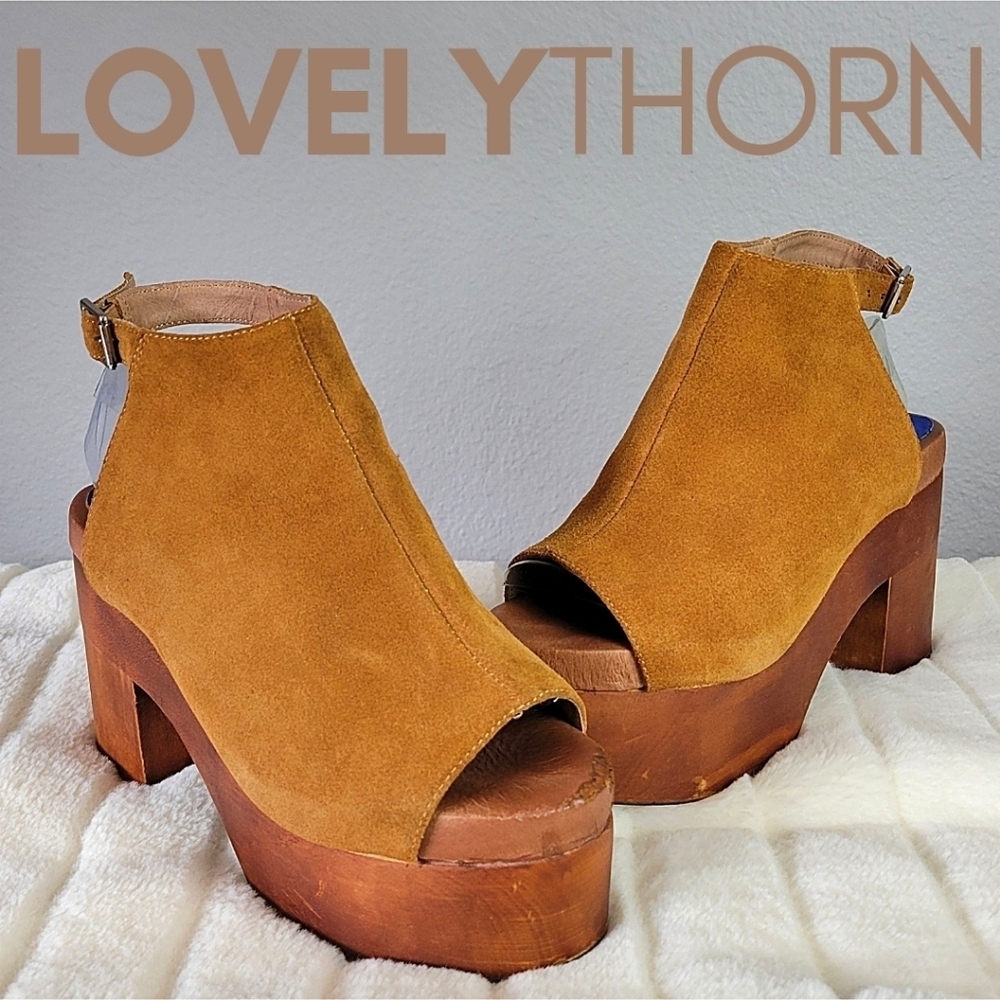 JEFFREY CAMPBELL // ltd ed free people collab suede wooden platform block heels - Picture 14 of 16